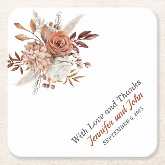 Herfst herfst Terracotta Rustic Floral Wedding Kartonnen Onderzetters (Voorkant)