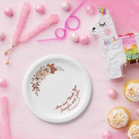 Herfst herfst Terracotta Rustic Floral Wedding Papieren Bordje (Feest)