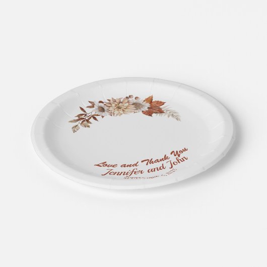 Herfst herfst Terracotta Rustic Floral Wedding Papieren Bordje (Gekanteld)