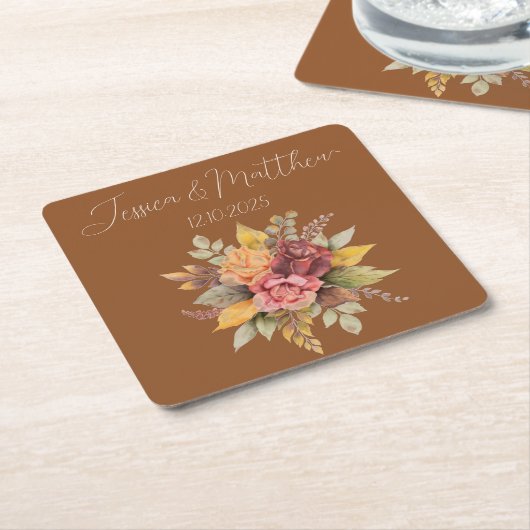 Herfst Herfst Terracotta rustieke Waterverf bruilo Kartonnen Onderzetters (Schuin)