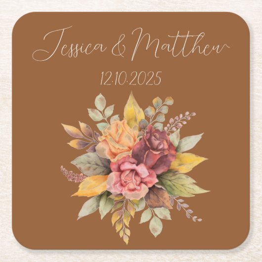 Herfst Herfst Terracotta rustieke Waterverf bruilo Kartonnen Onderzetters (Voorkant)