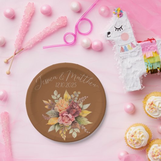 Herfst Herfst Terracotta rustieke Waterverf bruilo Papieren Bordje (Feest)