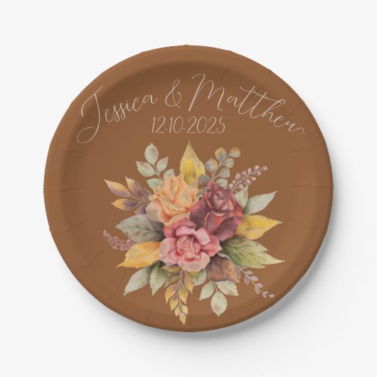 Herfst Herfst Terracotta rustieke Waterverf bruilo Papieren Bordje (Voorkant)