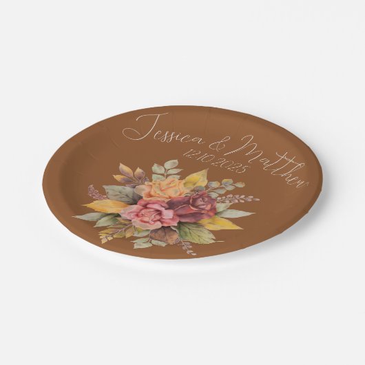 Herfst Herfst Terracotta rustieke Waterverf bruilo Papieren Bordje (Gekanteld)