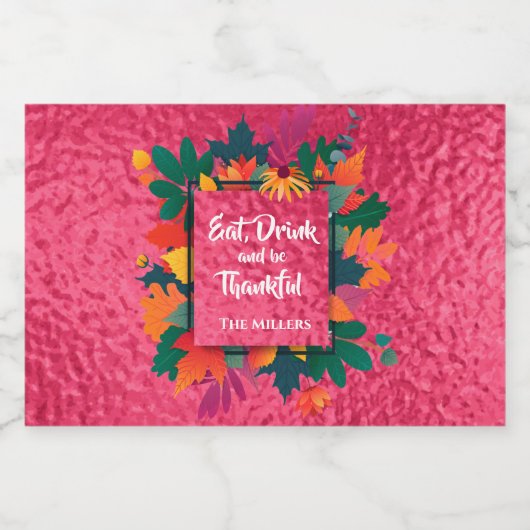 Herfst herfst Thanksgiving op warm roze Likeurfles Etiket (Enkel label)