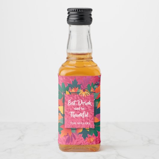 Herfst herfst Thanksgiving op warm roze Likeurfles Etiket (Voorkant)