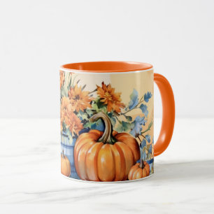 Herfst Herfst Thanksgiving pompoen en bloemen Mok