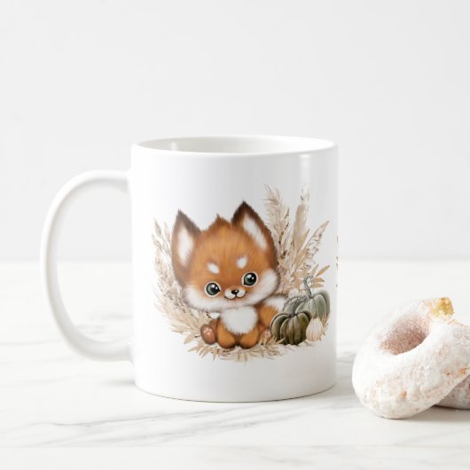 Herfst herfst Thanksgiving Schattigee kleine vos M Koffiemok (Met donut)