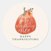 Herfst Herfst Thanksgiving Sinaasappel Pompoen Ronde Sticker (Voorkant)