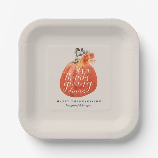 Herfst Herfst Thanksgiving Waterverf Pompoen Papieren Bordje (Voorkant)