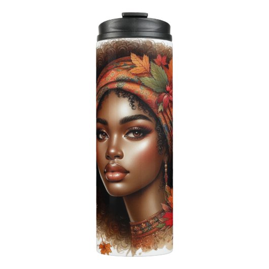  HERFST HERFST THEMA AFRO-AMERIKAANSE VROUW THERMOSBEKER (Voorkant)