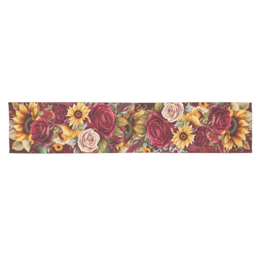 Herfst herfst thema bordeaux rozen zonnebloemen korte tafelloper (Horizontaal)