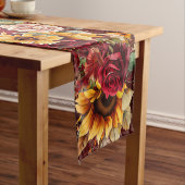 Herfst herfst thema bordeaux rozen zonnebloemen korte tafelloper (Voorbeeld)