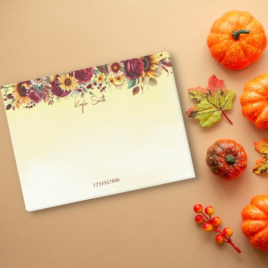 Herfst herfst thema bordeaux rozen zonnebloemen post-it® notes