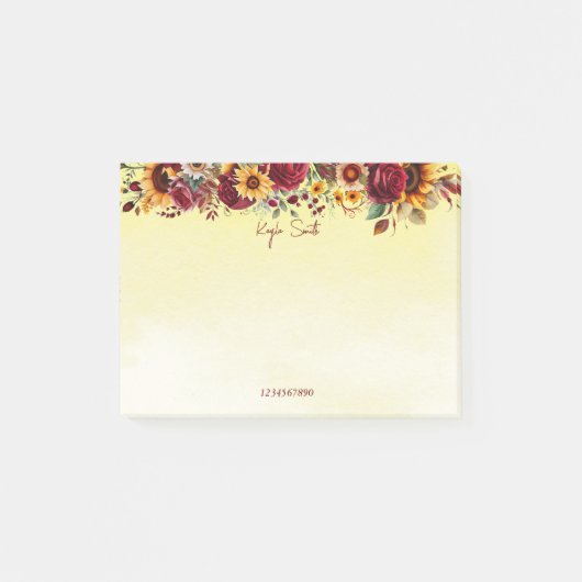 Herfst herfst thema bordeaux rozen zonnebloemen post-it® notes (Voorkant)