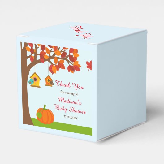 Herfst Herfst Tree en Schattige Birds Baby shower Bedankdoosjes (Voorkant Zijde)