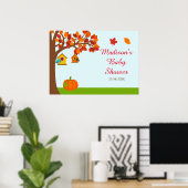 Herfst Herfst Tree en Schattige Birds Baby shower Poster (Thuiskantoor)