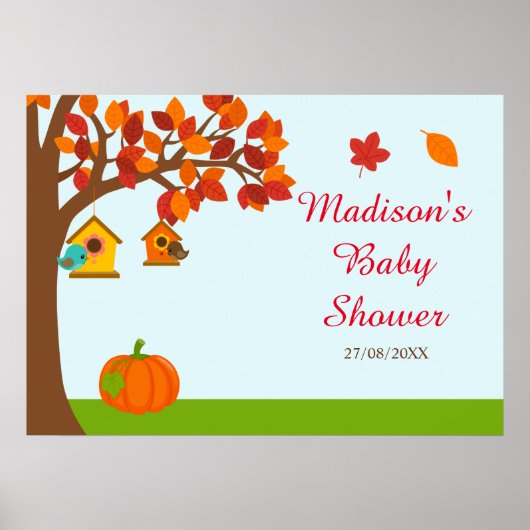 Herfst Herfst Tree en Schattige Birds Baby shower Poster (Voorkant)
