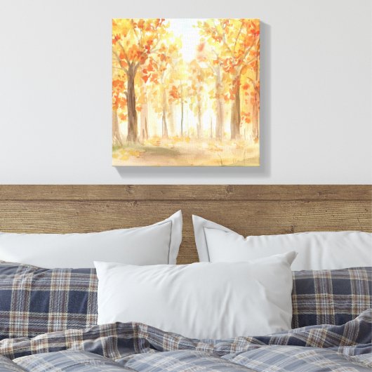 Herfst herfst Trees Sinaasappel laat Waterverf Canvas Afdruk (Insitu (Slaapkamer))
