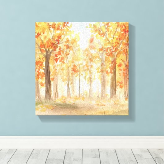 Herfst herfst Trees Sinaasappel laat Waterverf Canvas Afdruk (Insitu (Houten vloer))