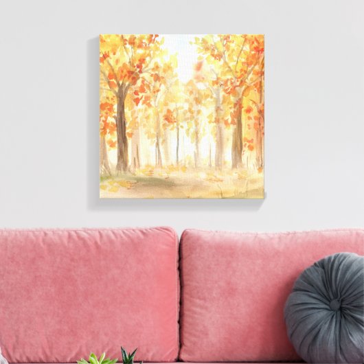 Herfst herfst Trees Sinaasappel laat Waterverf Canvas Afdruk (Insitu (Woonkamer))