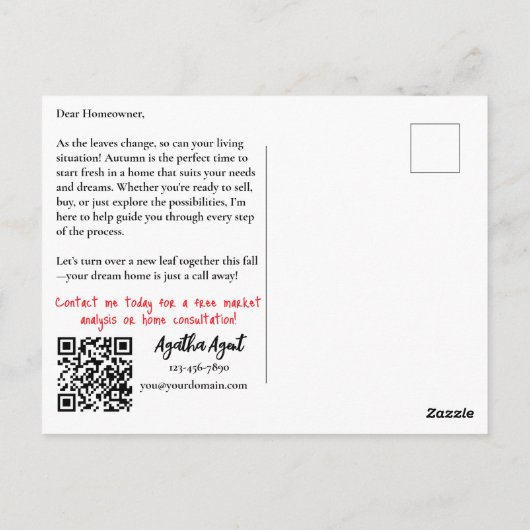 Herfst Herfst Vastgoedmarketing Briefkaart (Achterkant)