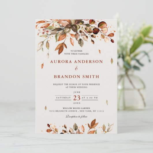 Herfst herfst verlaat roestend land boho bruiloft  kaart (Staand voorkant)