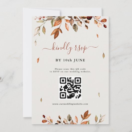 Herfst herfst verlaat roestend land boho bruiloft kaart (Achterkant)