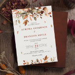 Herfst herfst verlaat roestend land boho bruiloft  kaart<br><div class="desc">Het elegante rustige land wordt uitgenodigd voor een bruiloft met bruine,  rode,  oranje,  groene eucalyptusbladeren. Neem contact met mij op voor hulp bij aanpassingen of als u een ander product nodig hebt met dit ontwerp.</div>