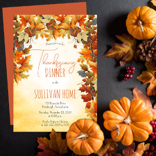 Herfst   Herfst verlaat Thanksgiving Dinner Party Kaart