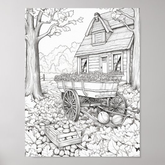 Herfst/herfst Volwassen Kleurplaten Poster (Voorkant)