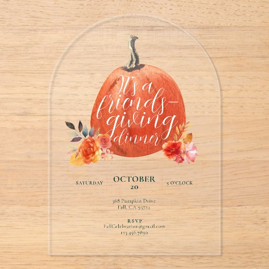 Herfst Herfst Vriendschap Waterverf Pompoen Acryl Uitnodigingen (Voorkant)