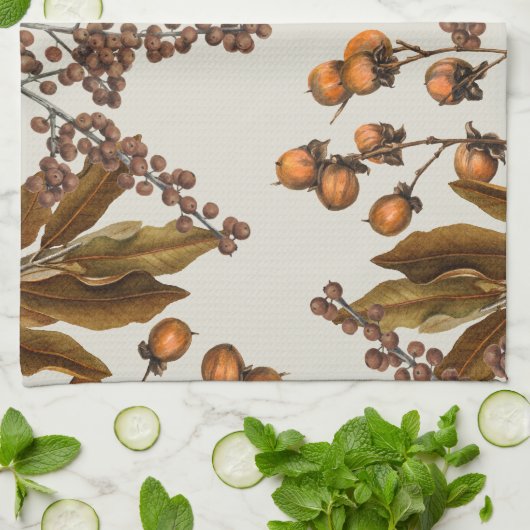 Herfst Herfst Waterverf bladeren Theedoek (Gevouwen)