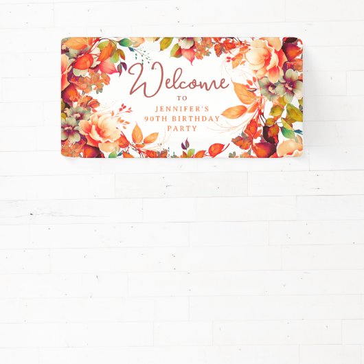 Herfst Herfst Waterverf Bloemen 90ste Verjaardagsf Spandoek (Insitu)