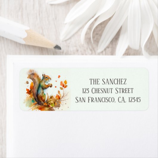Herfst / Herfst Waterverf Eekhoorn retouradres Etiket (Insitu)