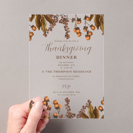Herfst Herfst Waterverf Foliage Thanksgiving Diner Acryl Uitnodigingen (Insitu (Draagbaar))