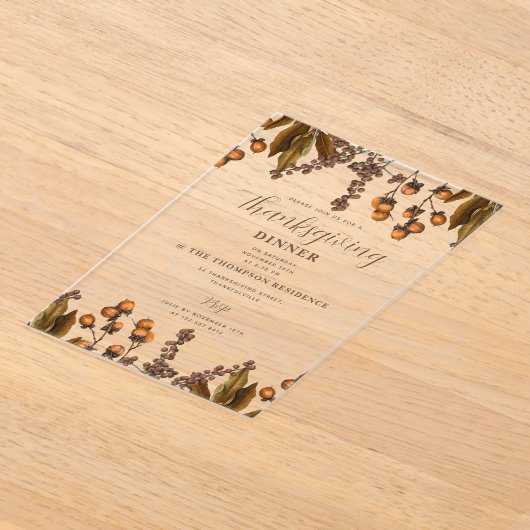 Herfst Herfst Waterverf Foliage Thanksgiving Diner Acryl Uitnodigingen (Laagn)