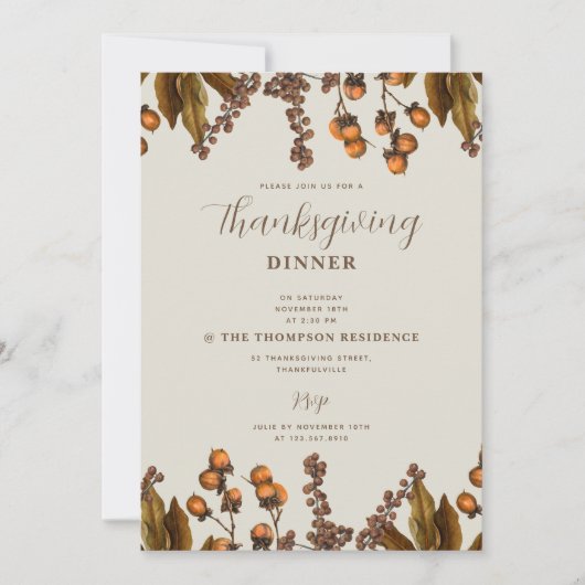 Herfst Herfst Waterverf Foliage Thanksgiving Diner Kaart (Voorkant)