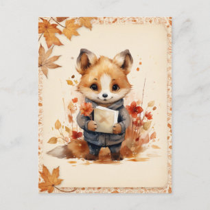 Herfst / Herfst Waterverf Fox - Briefkaart