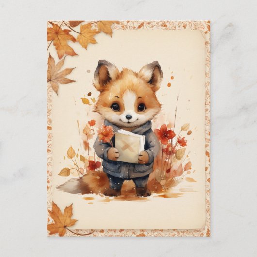 Herfst / Herfst Waterverf Fox - Briefkaart (Voorkant)
