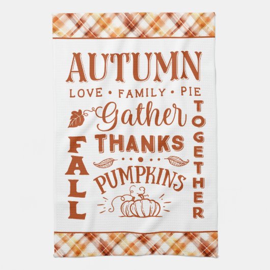 Herfst herfst Waterverf Sinaasappel geruite collag Theedoek (Verticaal)