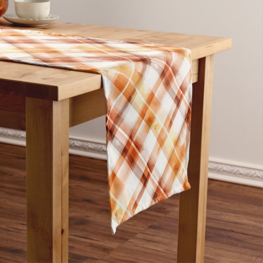 Herfst herfst Waterverf Sinaasappel geruite patroo Korte Tafelloper (Voorbeeld)