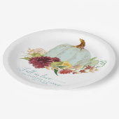 Herfst herfst Wedding Aqua Blue Pumpkin Floral Papieren Bordje (Gekanteld)