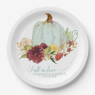 Herfst herfst Wedding Aqua Blue Pumpkin Floral Papieren Bordje