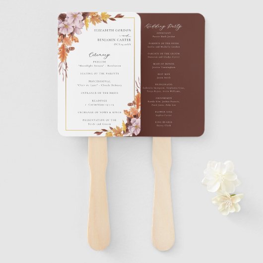Herfst herfst Wedding Ceremony Programme Elegant Handwaaier (Voorkant en achterkant)