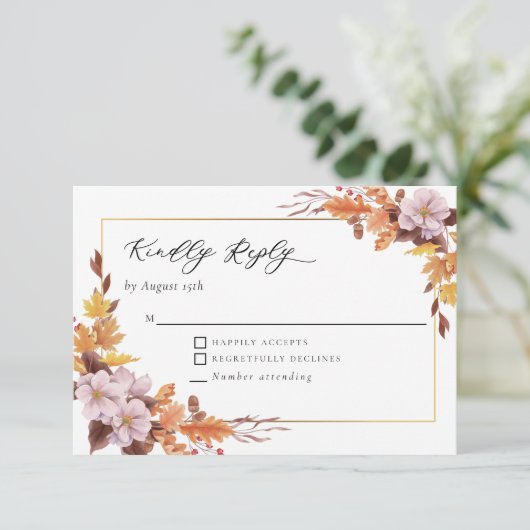 Herfst herfst Wedding Floral Kindly Reply Script RSVP Kaartje (Staand voorkant)