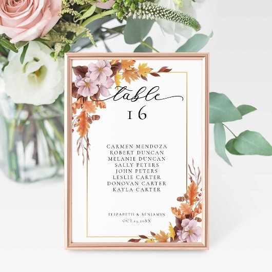 Herfst herfst Wedding Floral Seating Chart Script Kaart