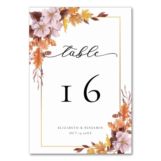 Herfst herfst Wedding Floral Seating Chart Script Kaart (Achterkant)