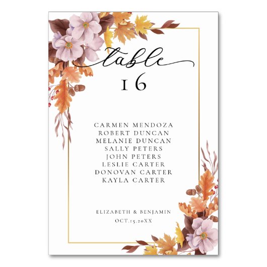 Herfst herfst Wedding Floral Seating Chart Script Kaart (Voorkant)
