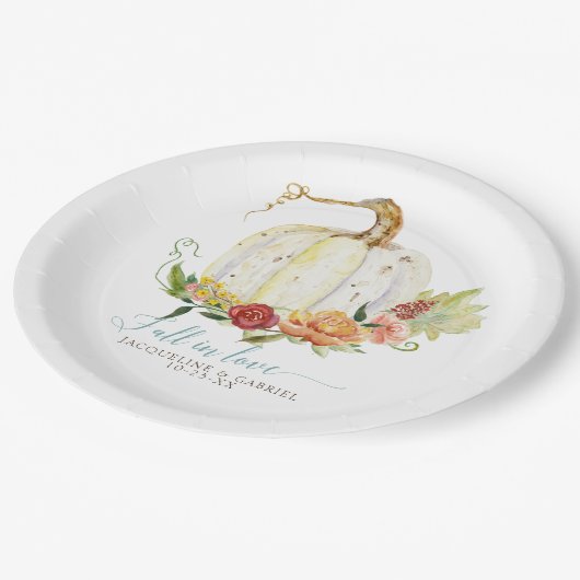 Herfst herfst Wedding White Pumpkin Red Floral Papieren Bordje (Gekanteld)